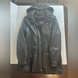 Gossip Sleek Black Leather Hooded, Lined women’s Coat XXL